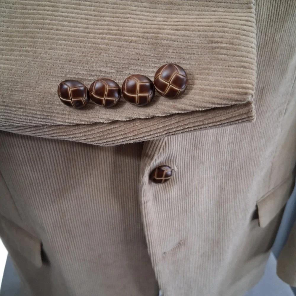 Chaps Blazer Mens 44R Solid Tan Corduroy Sport Coat Elbow Patches Paisley Lining